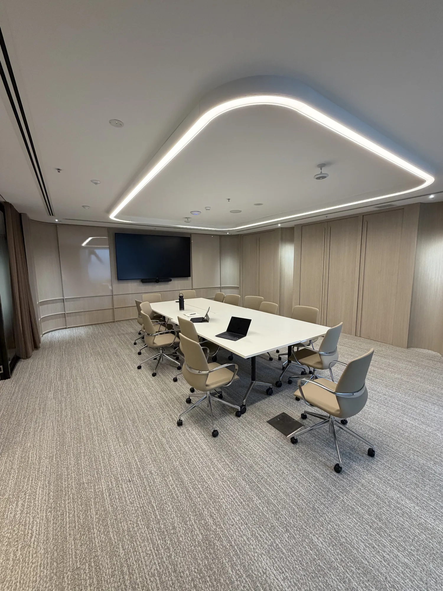 Corporate boardroom set up by LOG Transport in a premium office fitout