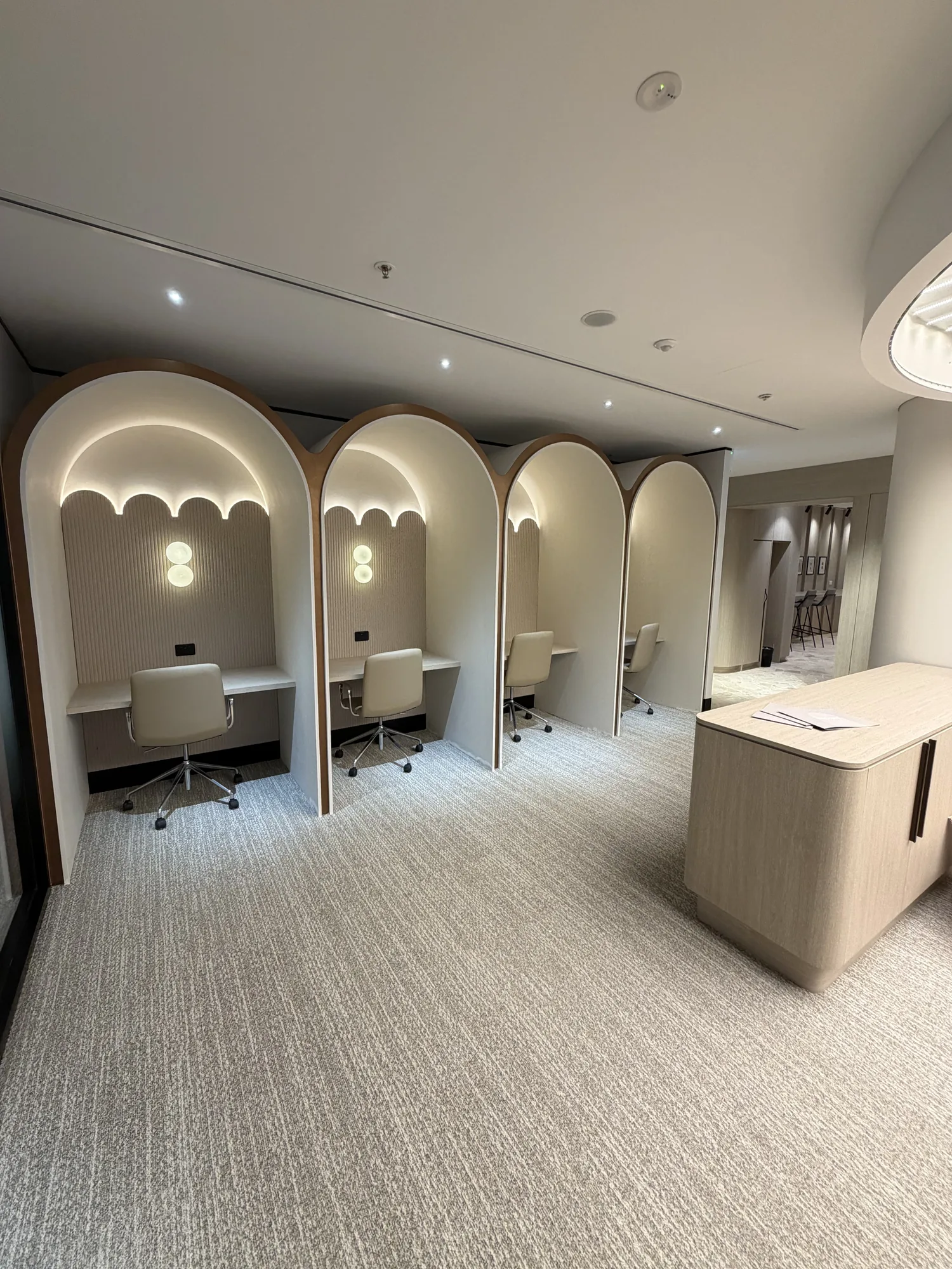 Premium office study booths furnished by LOG Transport during a high-end commercial relocation